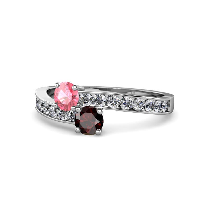 Olena Pink Tourmaline and Red Garnet with Side Diamonds Bypass Ring 