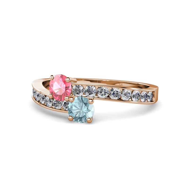 Olena Pink Tourmaline and Aquamarine with Side Diamonds Bypass Ring 