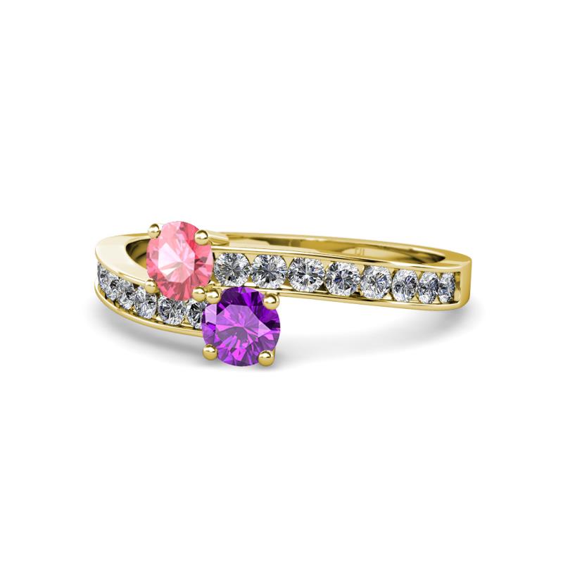 Olena Pink Tourmaline and Amethyst with Side Diamonds Bypass Ring 