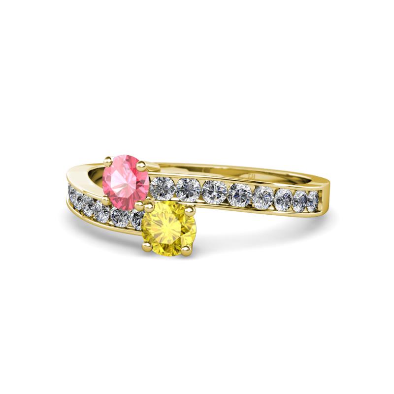 Olena Pink Tourmaline and Yellow Sapphire with Side Diamonds Bypass Ring 