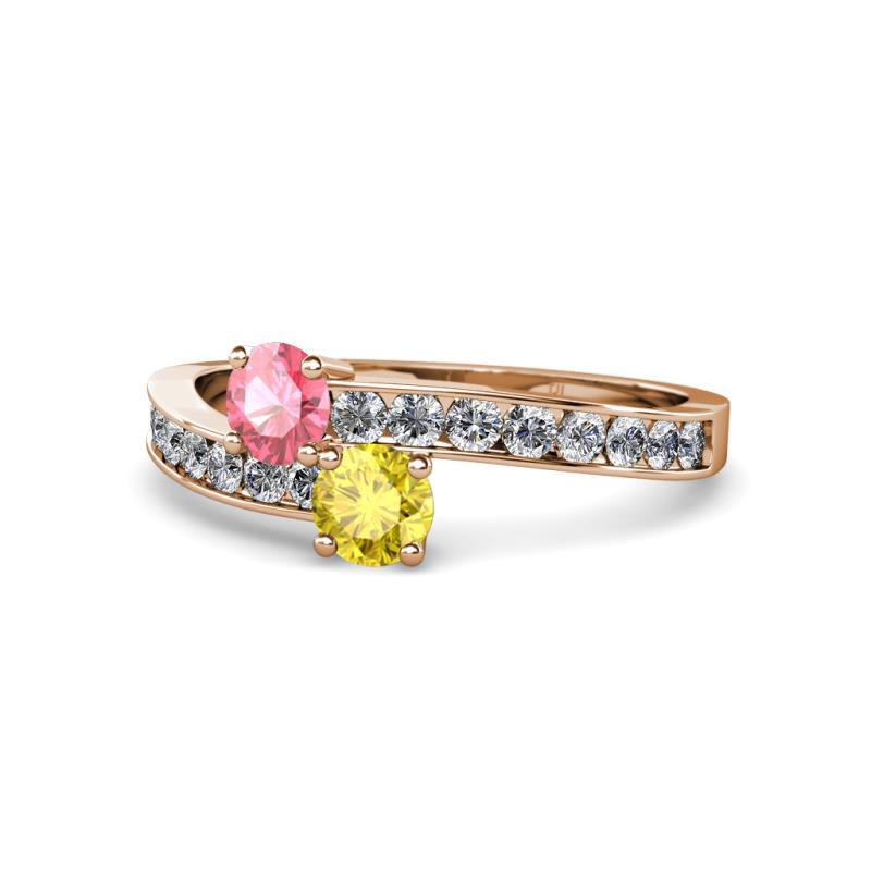 Olena Pink Tourmaline and Yellow Sapphire with Side Diamonds Bypass Ring 