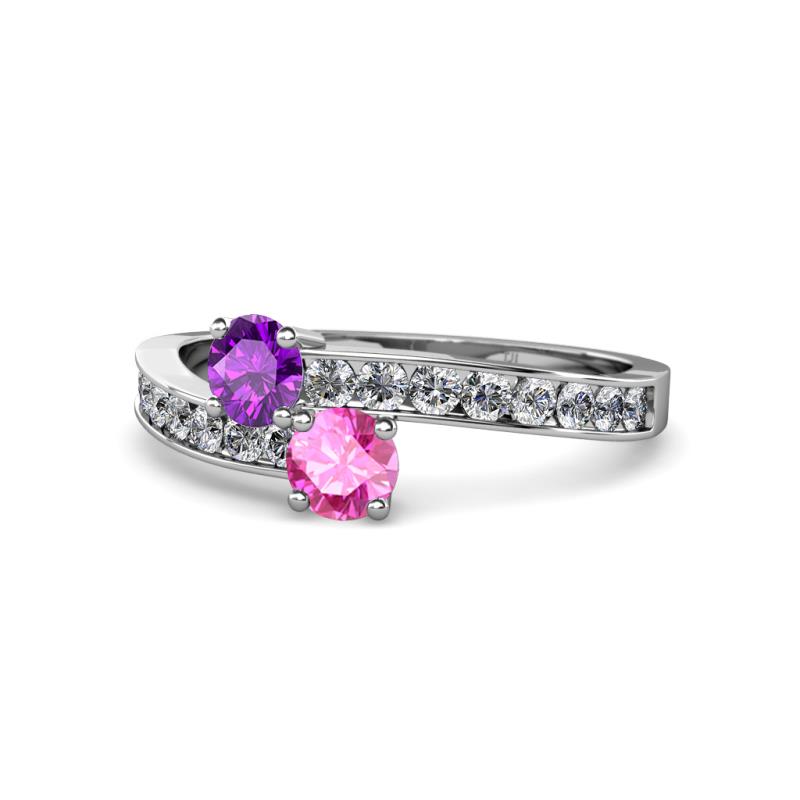 Olena Amethyst and Pink Sapphire with Side Diamonds Bypass Ring 