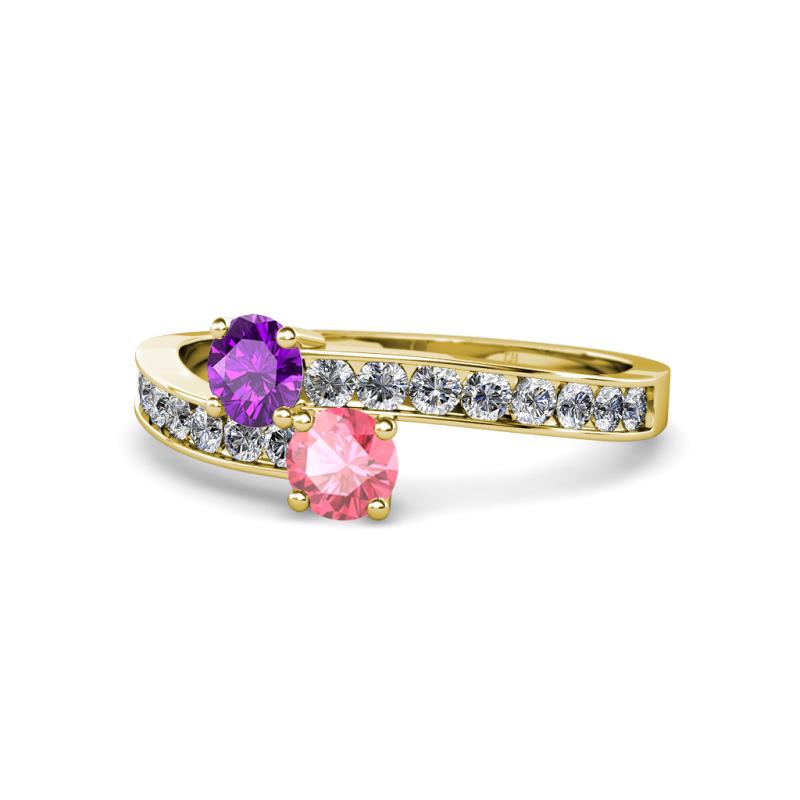 Olena Amethyst and Pink Tourmaline with Side Diamonds Bypass Ring 