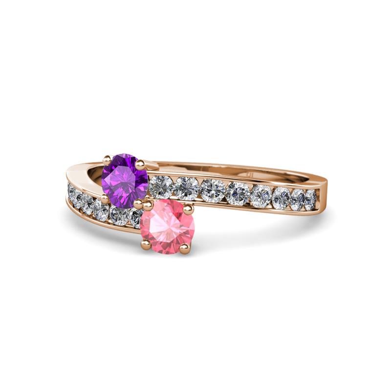 Olena Amethyst and Pink Tourmaline with Side Diamonds Bypass Ring 
