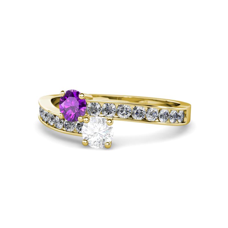 Olena Amethyst and White Sapphire with Side Diamonds Bypass Ring 