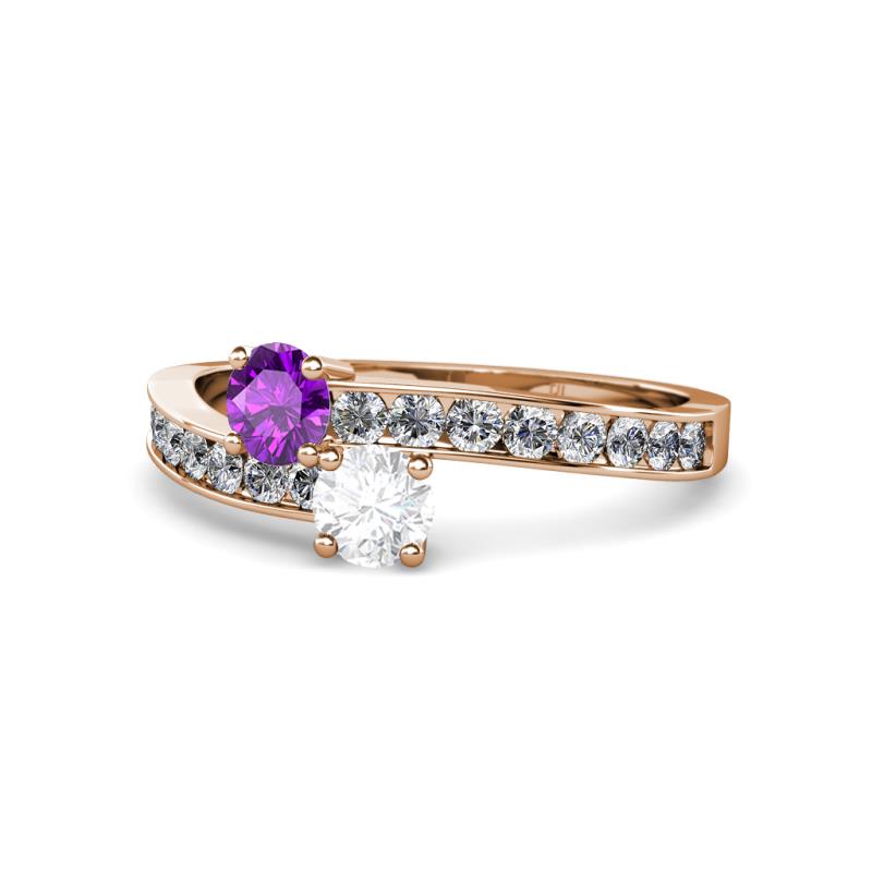 Olena Amethyst and White Sapphire with Side Diamonds Bypass Ring 