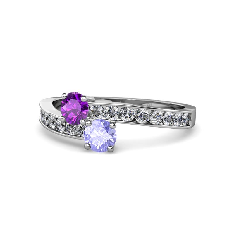 Olena Amethyst and Tanzanite with Side Diamonds Bypass Ring 