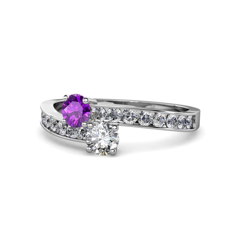 Olena Amethyst and Diamond with Side Diamonds Bypass Ring 