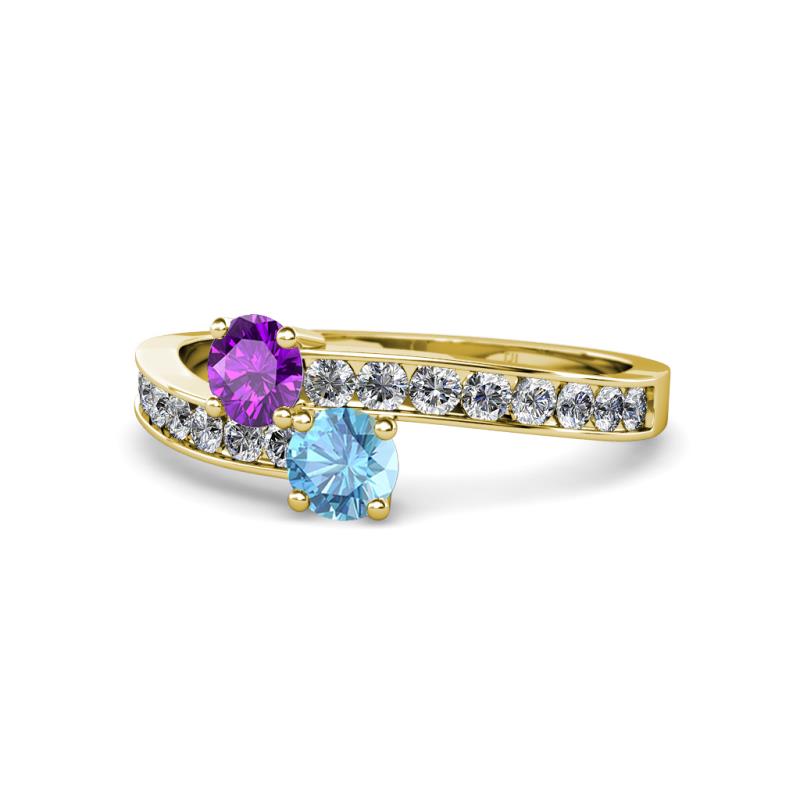 Olena Amethyst and Blue Topaz with Side Diamonds Bypass Ring 