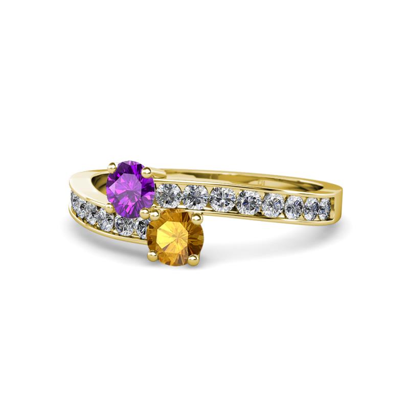 Olena Amethyst and Citrine with Side Diamonds Bypass Ring 