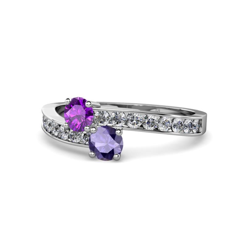 Olena Amethyst and Iolite with Side Diamonds Bypass Ring 