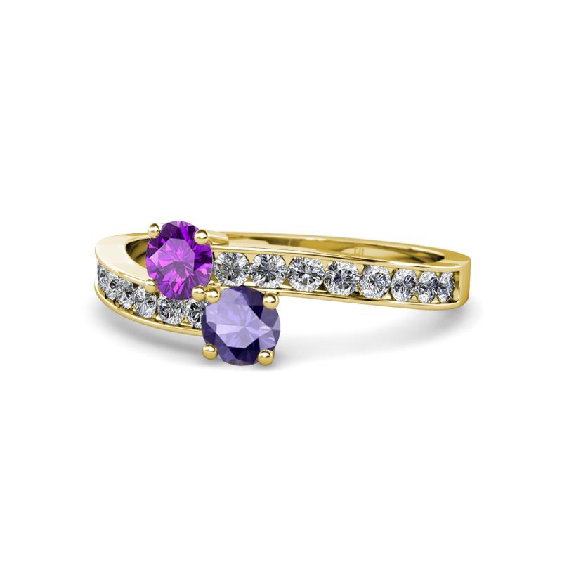 Olena Amethyst and Iolite with Side Diamonds Bypass Ring 