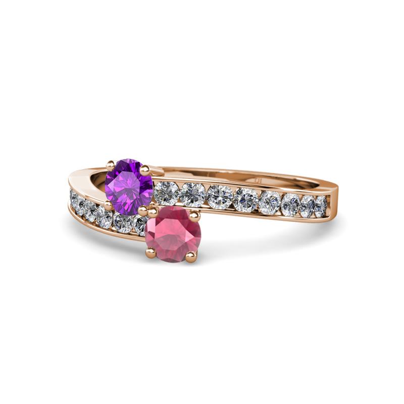 Olena Amethyst and Rhodolite Garnet with Side Diamonds Bypass Ring 