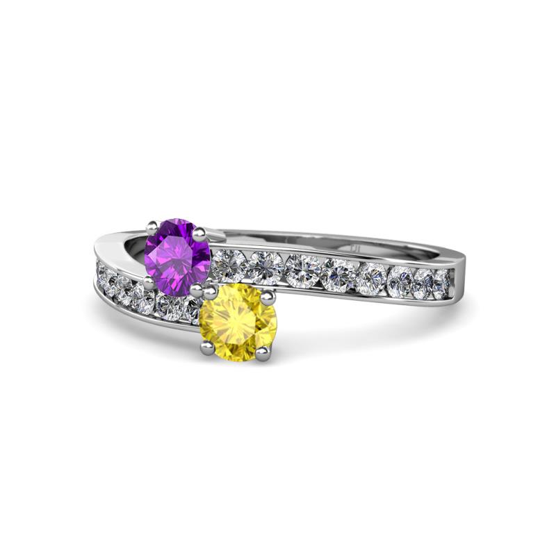 Olena Amethyst and Yellow Sapphire with Side Diamonds Bypass Ring 