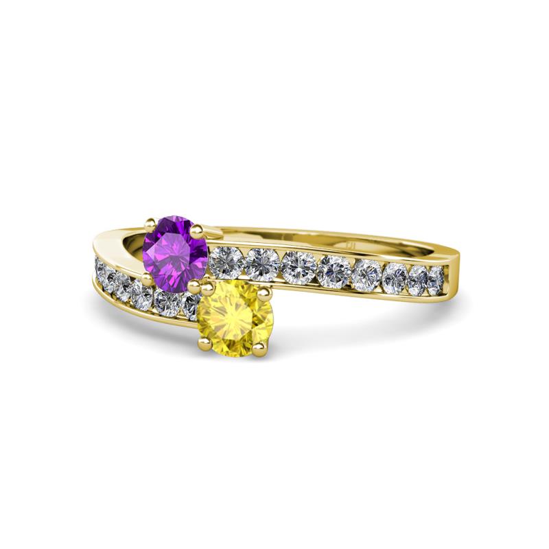 Olena Amethyst and Yellow Sapphire with Side Diamonds Bypass Ring 
