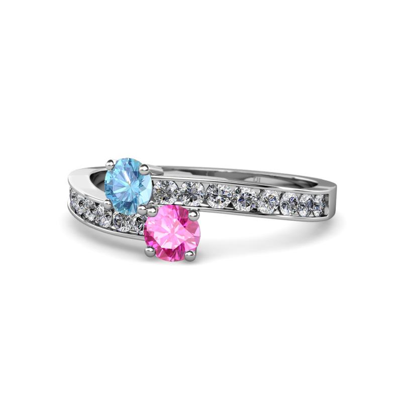 Olena Blue Topaz and Pink Sapphire with Side Diamonds Bypass Ring 