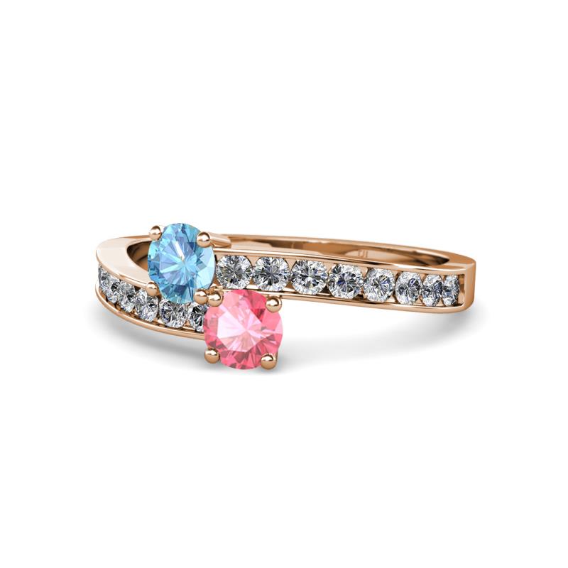 Olena Blue Topaz and Pink Tourmaline with Side Diamonds Bypass Ring 