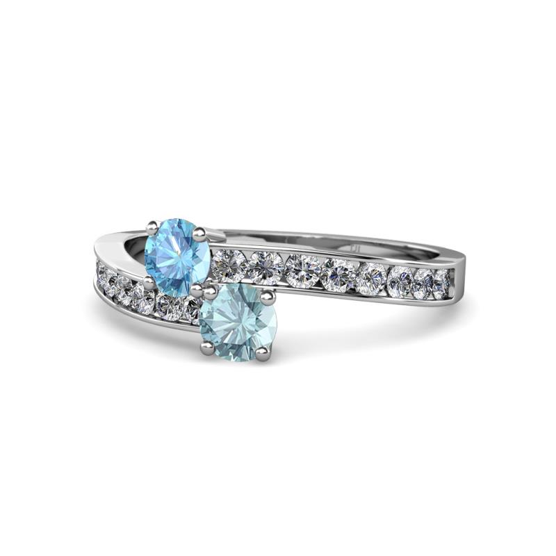 Olena Blue Topaz and Aquamarine with Side Diamonds Bypass Ring 
