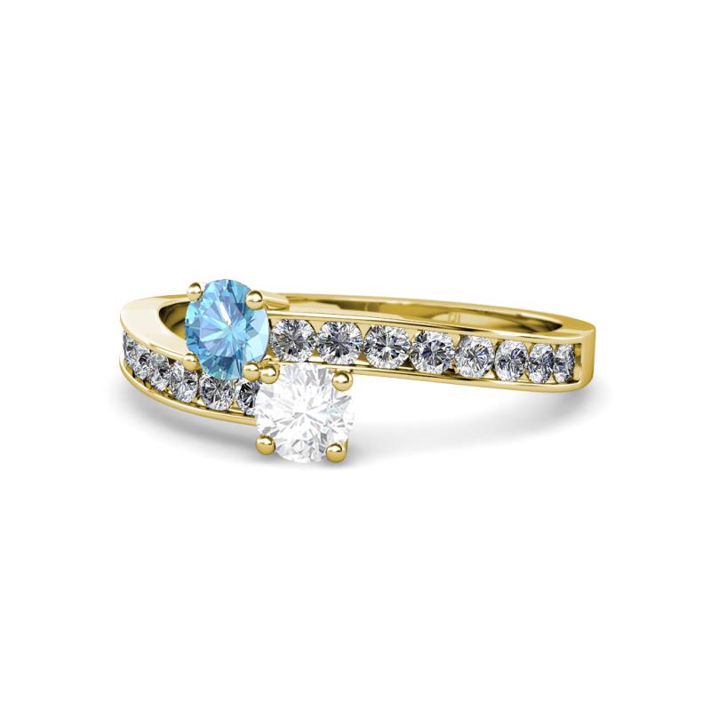 Olena Blue Topaz and White Sapphire with Side Diamonds Bypass Ring 