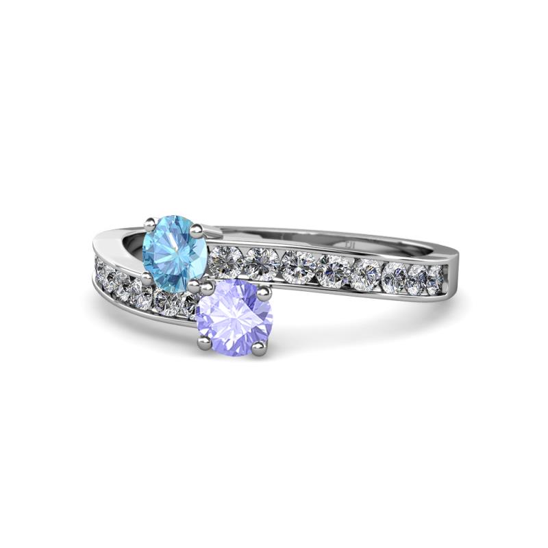 Olena Blue Topaz and Tanzanite with Side Diamonds Bypass Ring 
