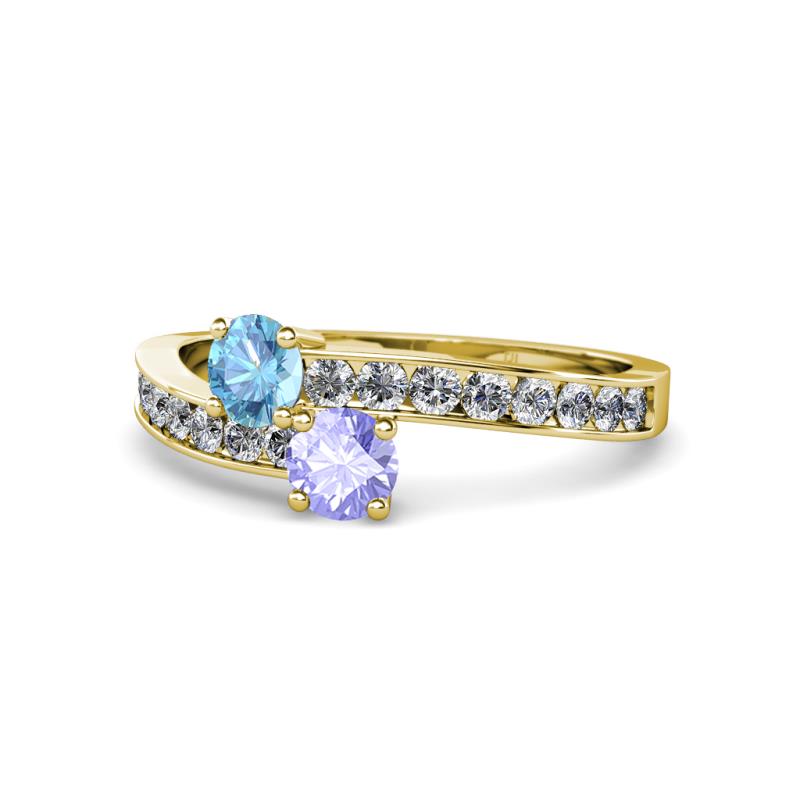 Olena Blue Topaz and Tanzanite with Side Diamonds Bypass Ring 