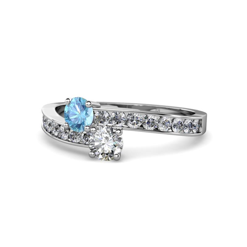 Olena Blue Topaz and Diamond with Side Diamonds Bypass Ring 