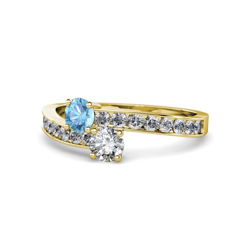 Olena Blue Topaz and Diamond with Side Diamonds Bypass Ring 