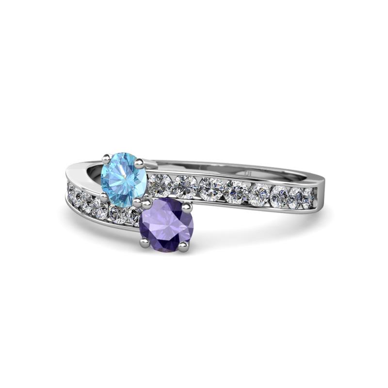 Olena Blue Topaz and Iolite with Side Diamonds Bypass Ring 
