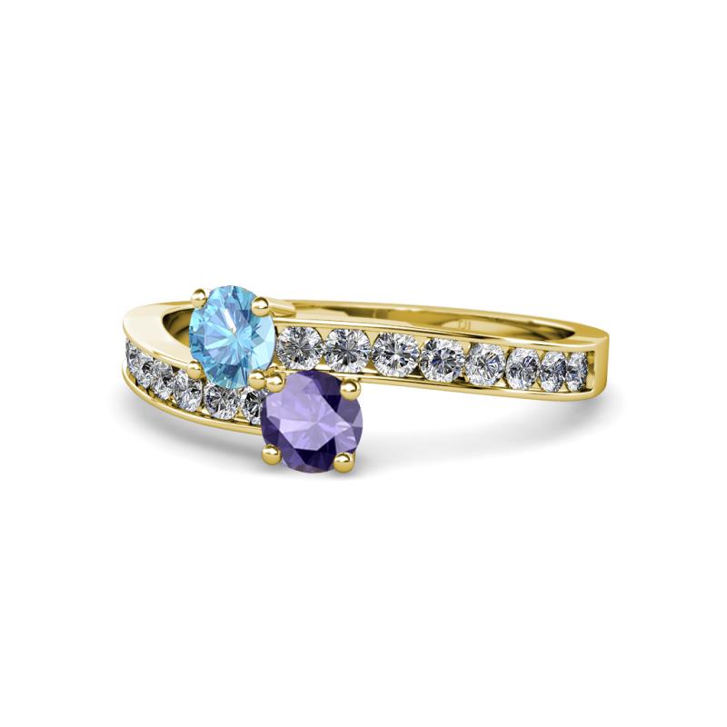 Olena Blue Topaz and Iolite with Side Diamonds Bypass Ring 