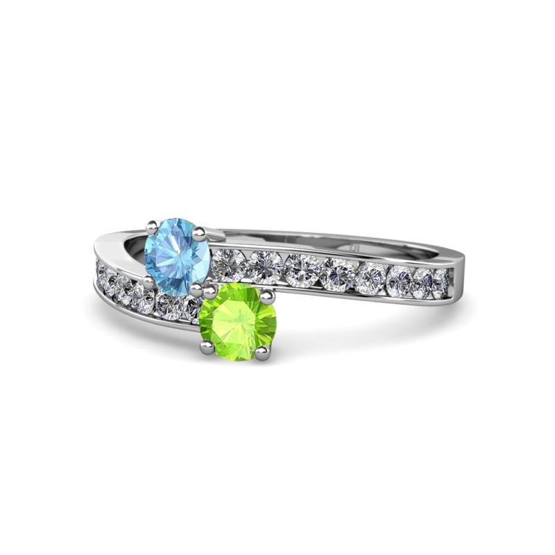 Olena Blue Topaz and Peridot with Side Diamonds Bypass Ring 