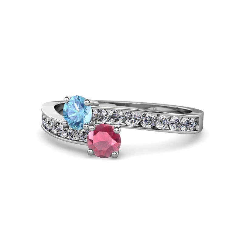 Olena Blue Topaz and Rhodolite Garnet with Side Diamonds Bypass Ring 