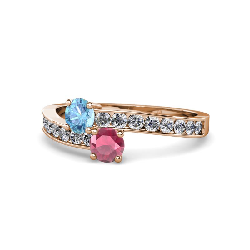 Olena Blue Topaz and Rhodolite Garnet with Side Diamonds Bypass Ring 
