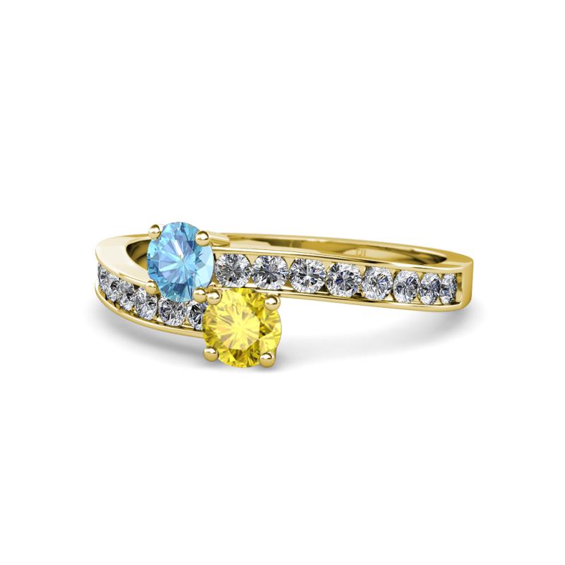 Olena Blue Topaz and Yellow Sapphire with Side Diamonds Bypass Ring 