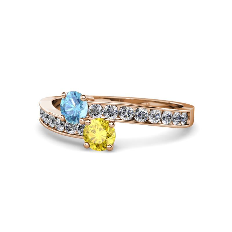 Olena Blue Topaz and Yellow Sapphire with Side Diamonds Bypass Ring 