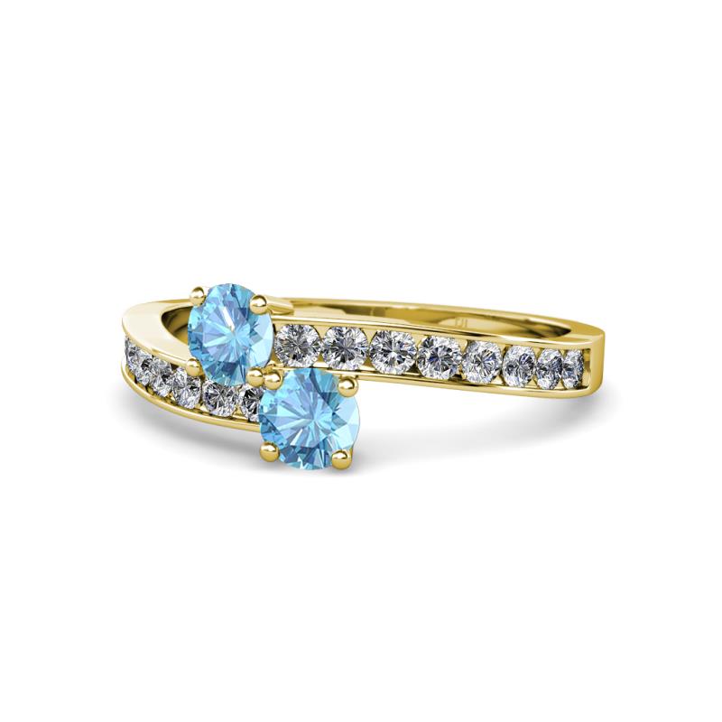 Olena Blue Topaz with Side Diamonds Bypass Ring 