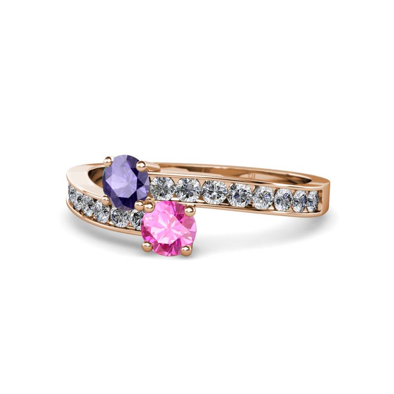 Olena Iolite and Pink Sapphire with Side Diamonds Bypass Ring 