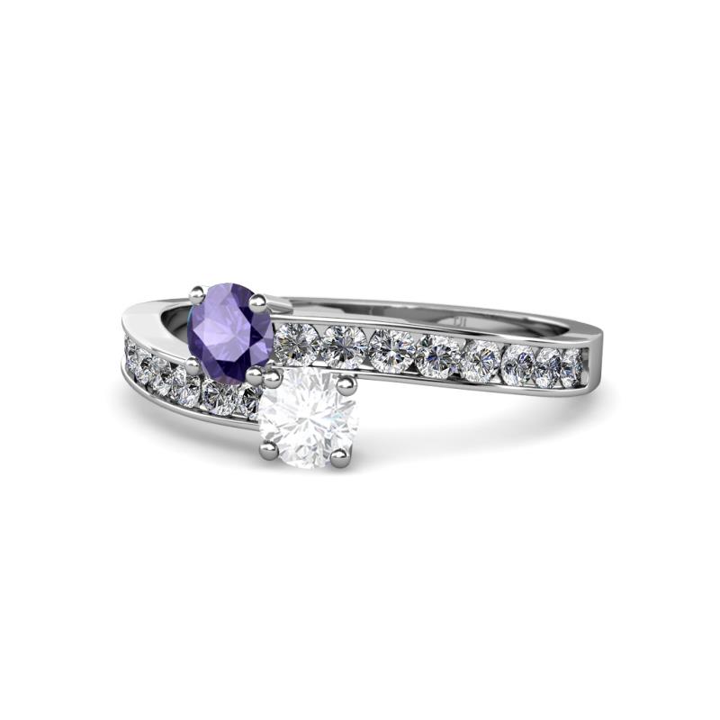 Olena Iolite and White Sapphire with Side Diamonds Bypass Ring 