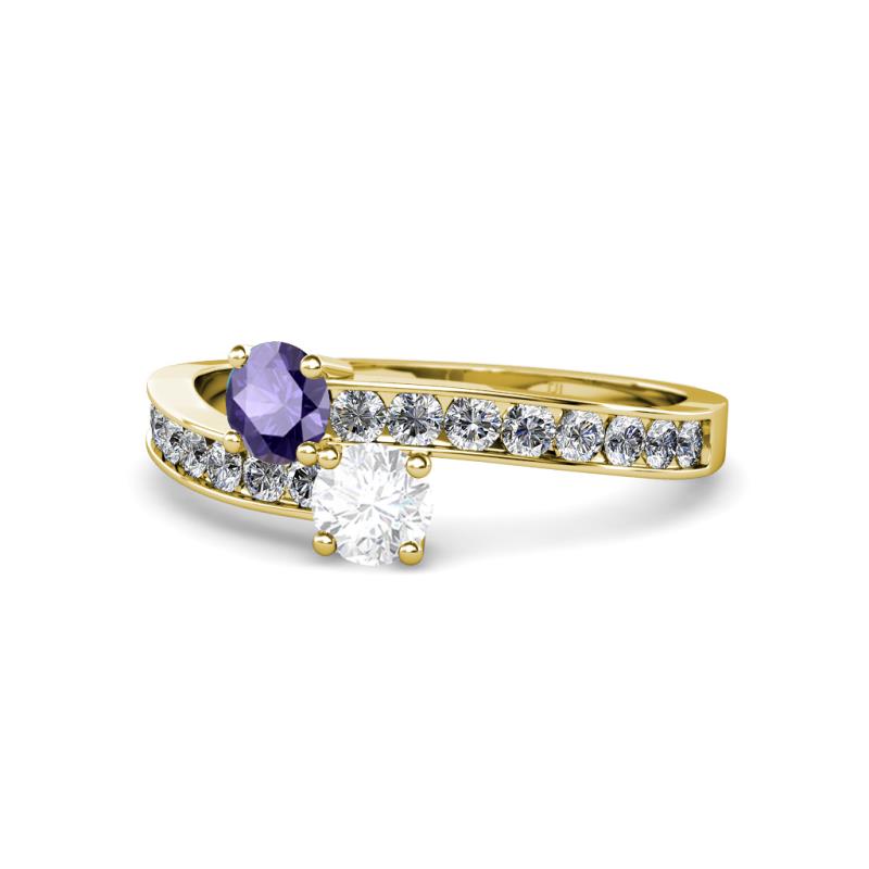 Olena Iolite and White Sapphire with Side Diamonds Bypass Ring 