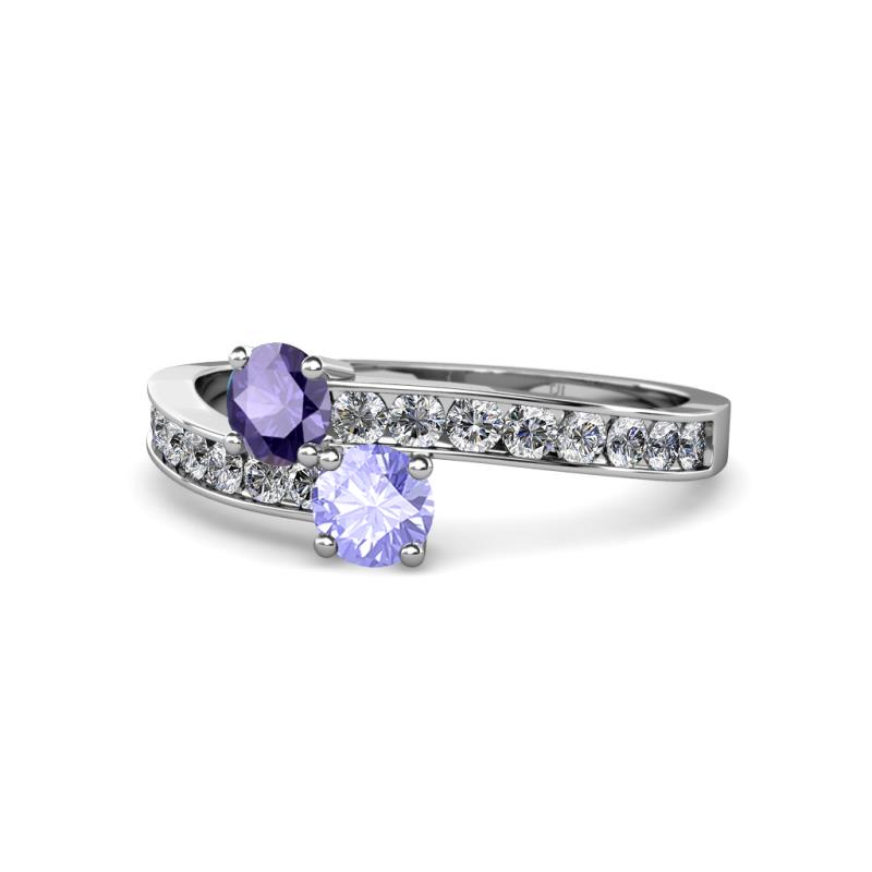 Olena Iolite and Tanzanite with Side Diamonds Bypass Ring 