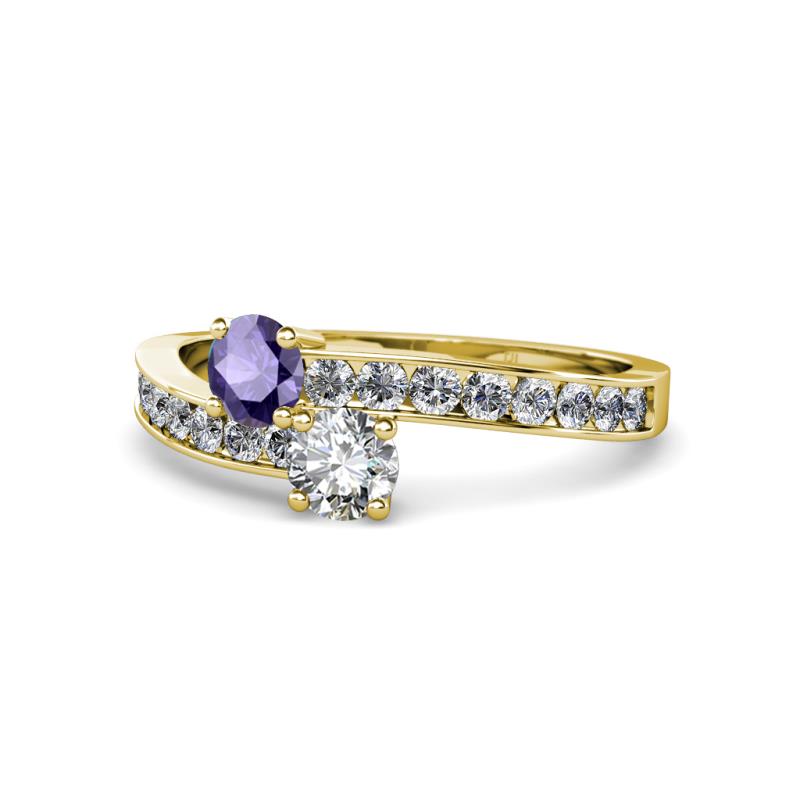 Olena Iolite and Diamond with Side Diamonds Bypass Ring 