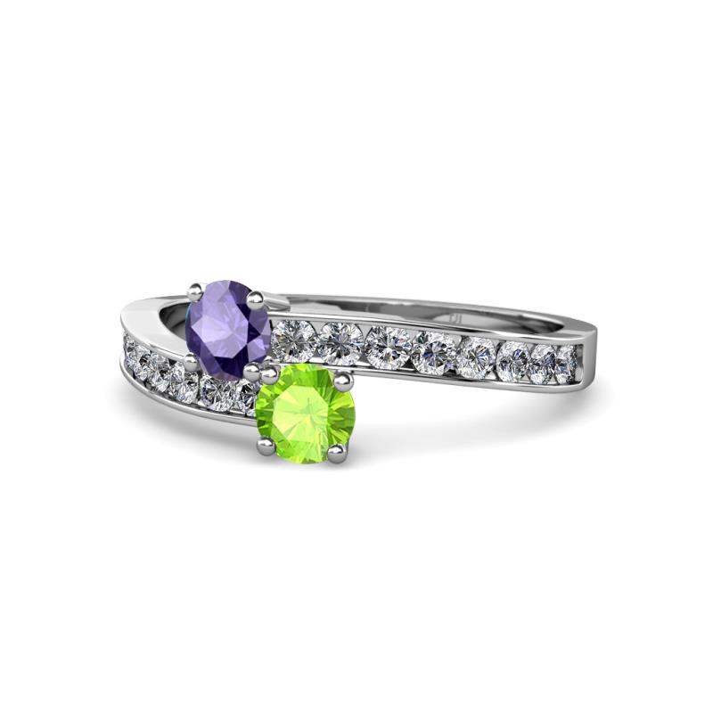 Olena Iolite and Peridot with Side Diamonds Bypass Ring 