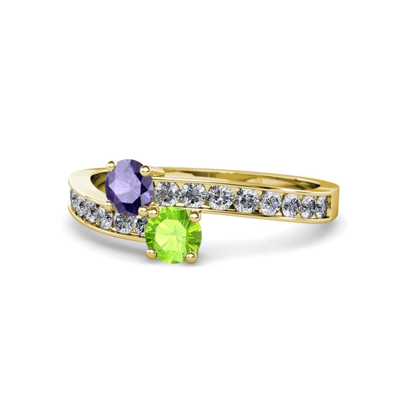 Olena Iolite and Peridot with Side Diamonds Bypass Ring 