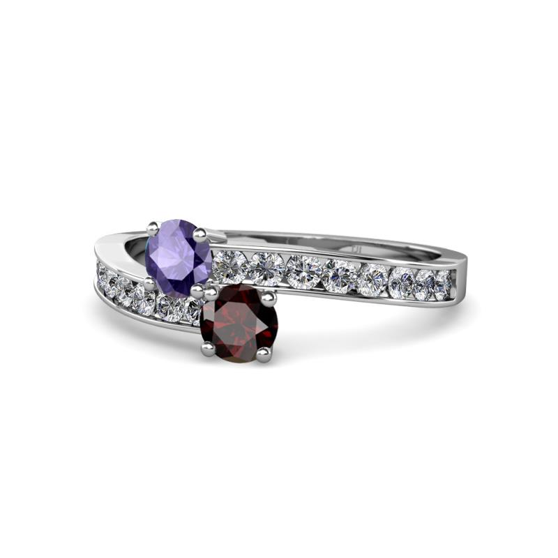 Olena Iolite and Red Garnet with Side Diamonds Bypass Ring 