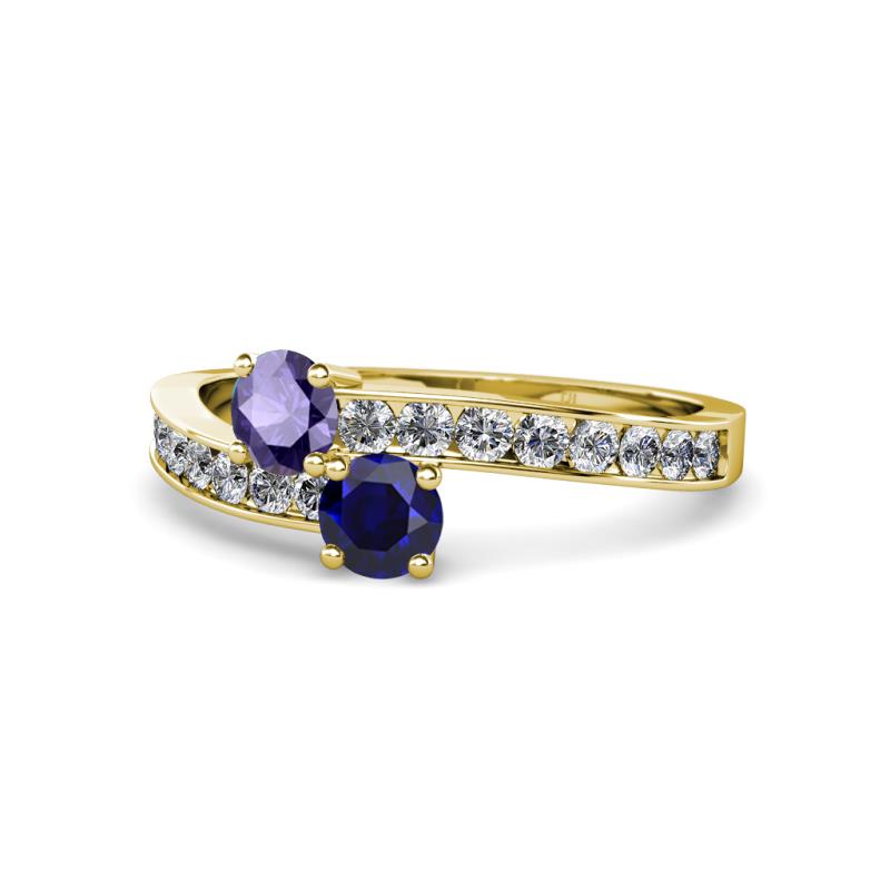 Olena Iolite and Blue Sapphire with Side Diamonds Bypass Ring 