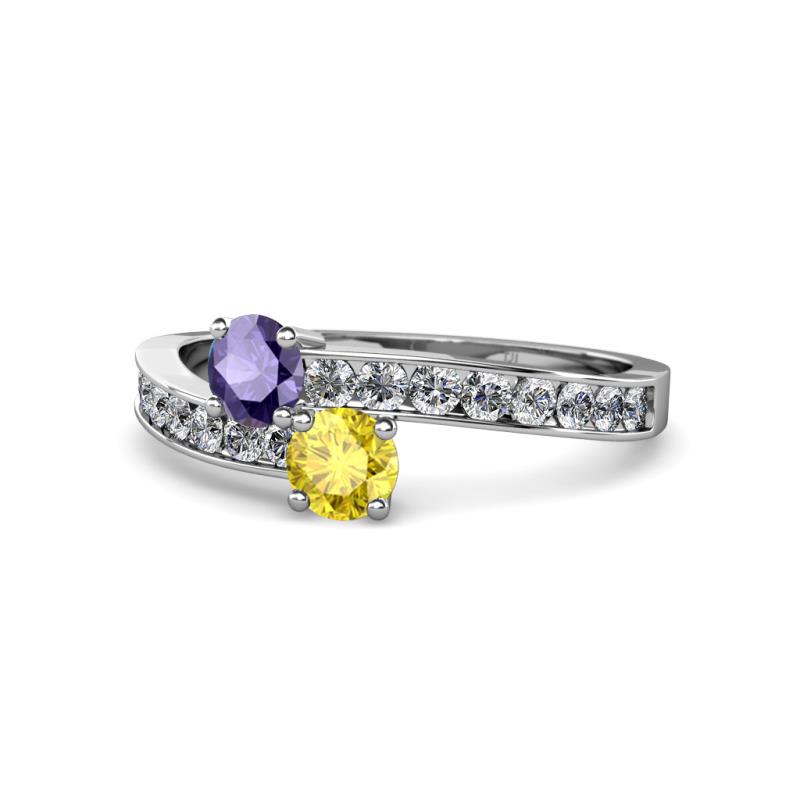 Olena Iolite and Yellow Sapphire with Side Diamonds Bypass Ring 