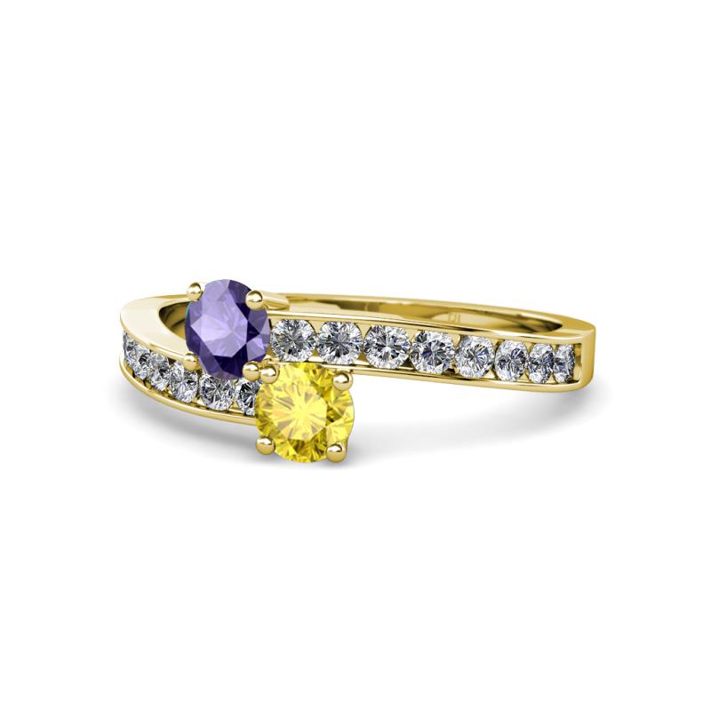 Olena Iolite and Yellow Sapphire with Side Diamonds Bypass Ring 
