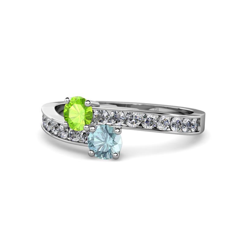 Olena Peridot and Aquamarine with Side Diamonds Bypass Ring 