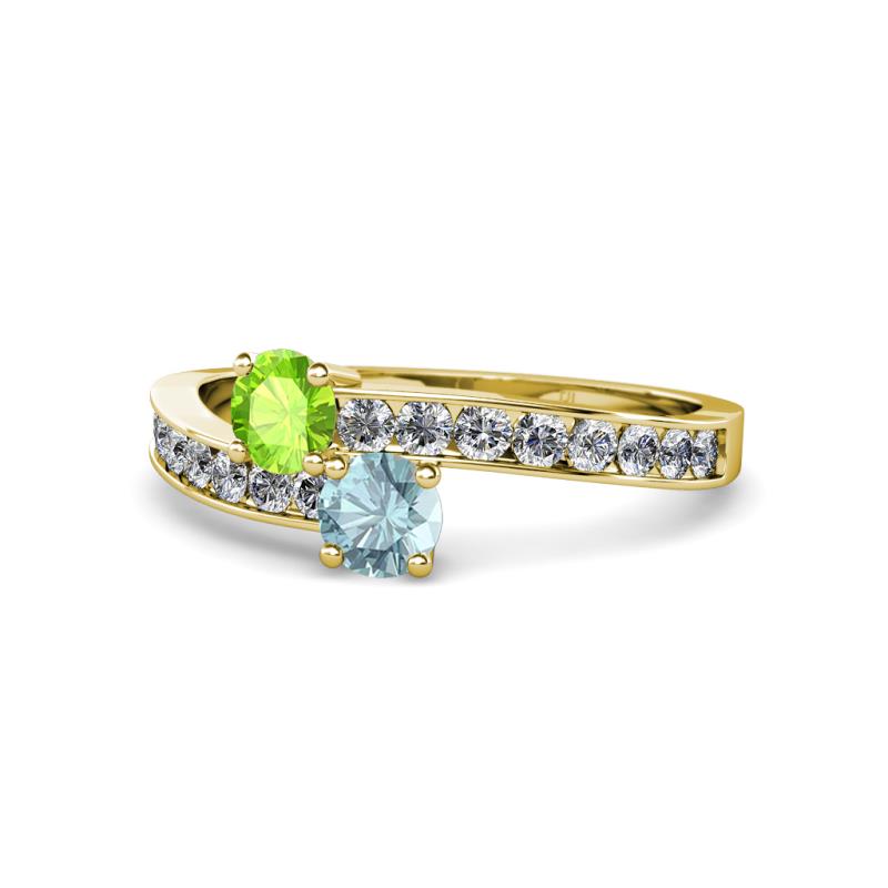 Olena Peridot and Aquamarine with Side Diamonds Bypass Ring 