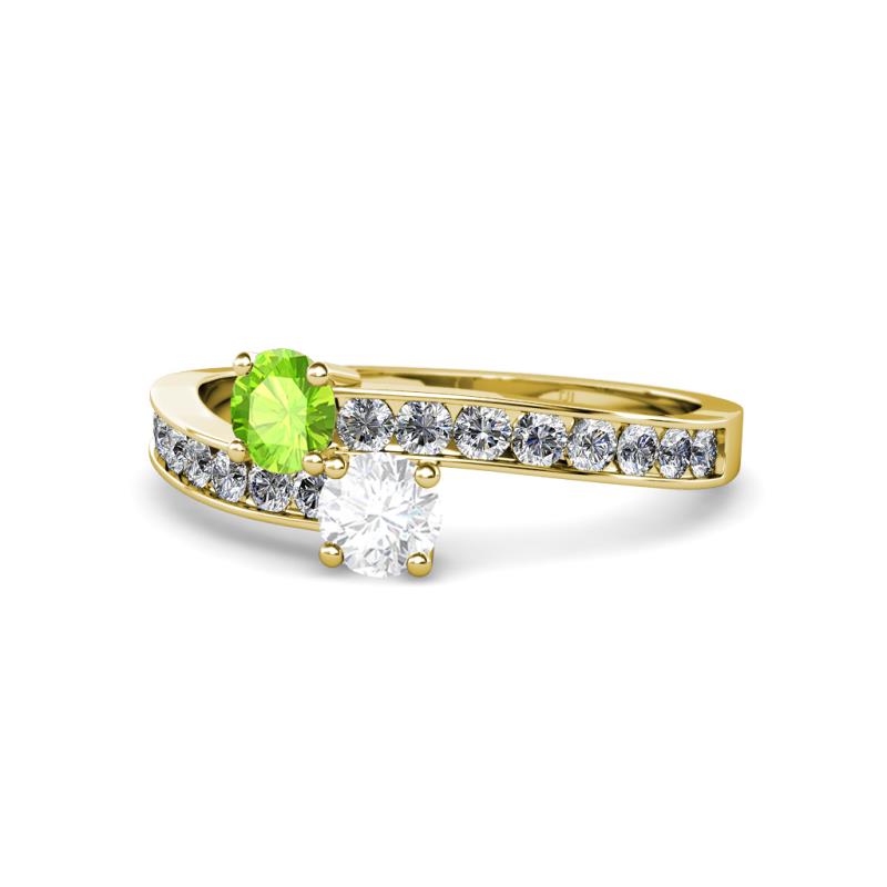 Olena Peridot and White Sapphire with Side Diamonds Bypass Ring 