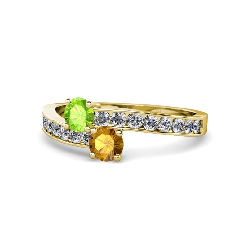 Olena Peridot and Citrine with Side Diamonds Bypass Ring 